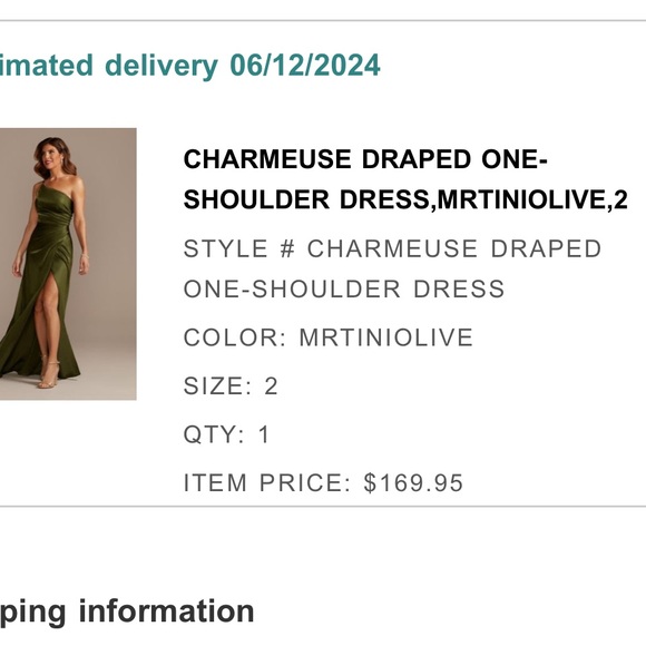David’sBridal. Martini Olive. one shoulder dress. Size 2. No alt. - Picture 4 of 5